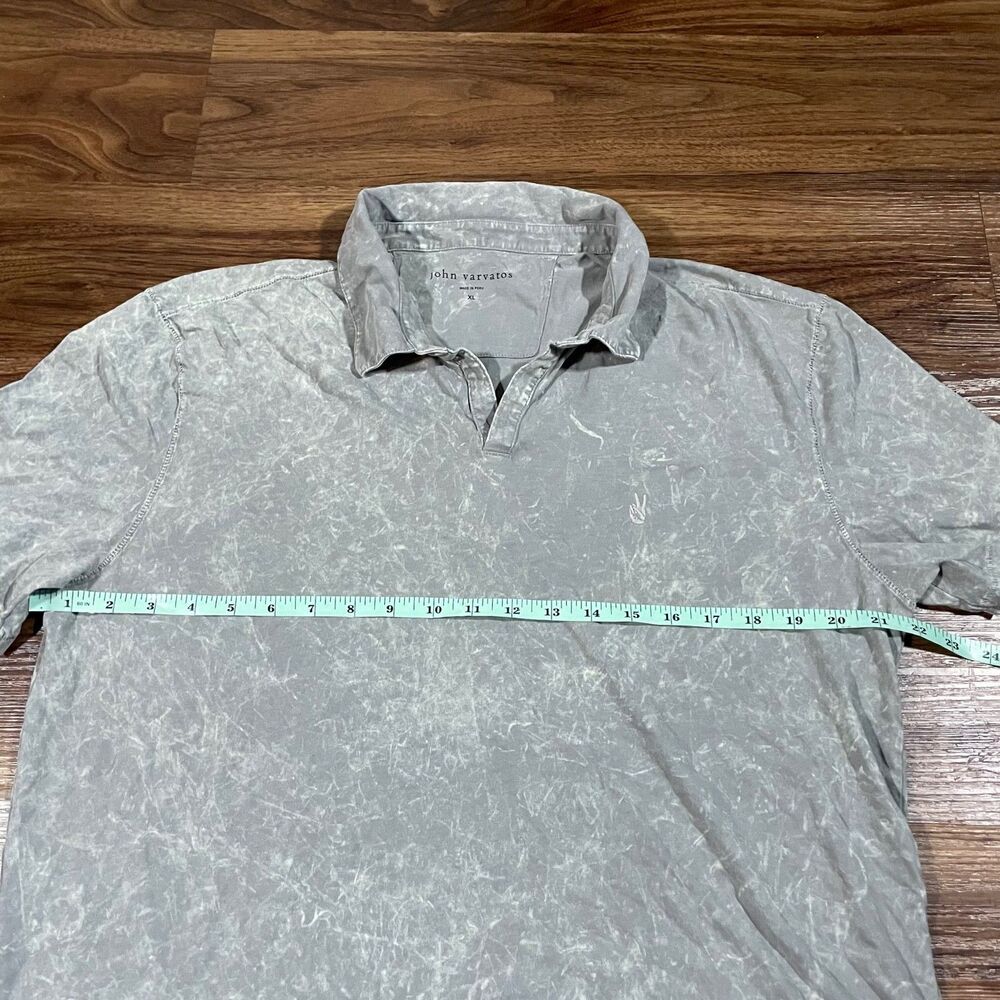 John Varvatos Bodhi Polo Shirt Mens XL Marble Wash Logo Open Placket Med Gray - Picture 3 of 8